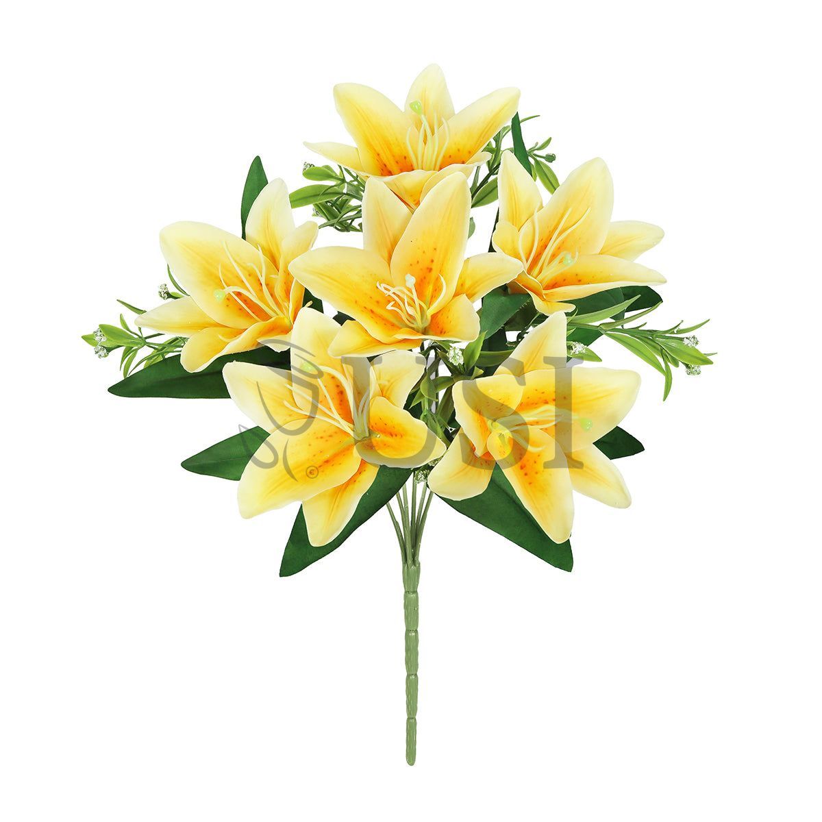 Stargazer Lily Flower Bush w Filler x6, 13in, Yellow