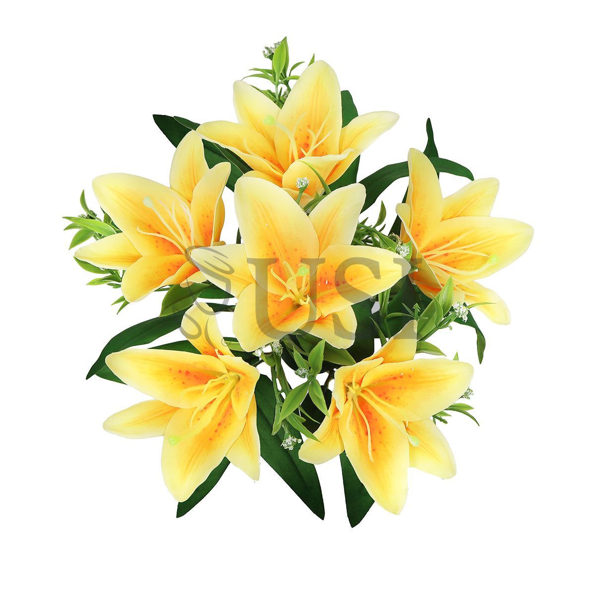 Stargazer Lily Flower Bush w Filler x6, 13in, Yellow