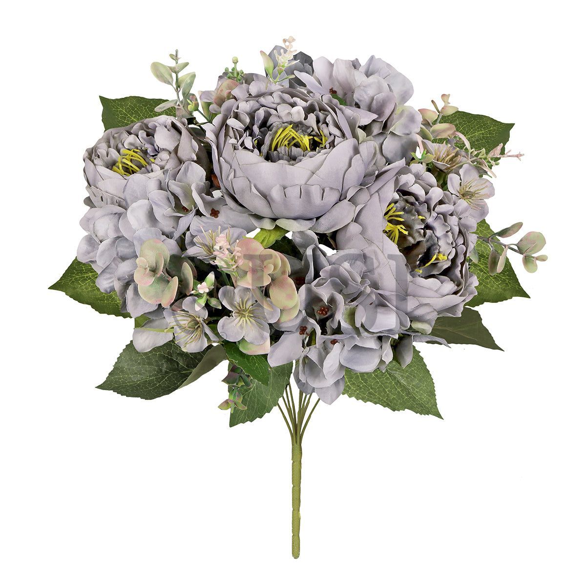 Mixed Peony Hydrangea Blossom Flower Bush w Filler x9, 17in, Grey