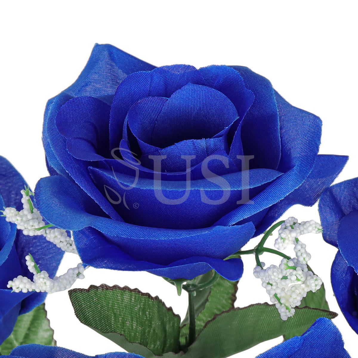 Standard Open Rose Flower Bush w Gypsophila x5, 14in, Royal Blue