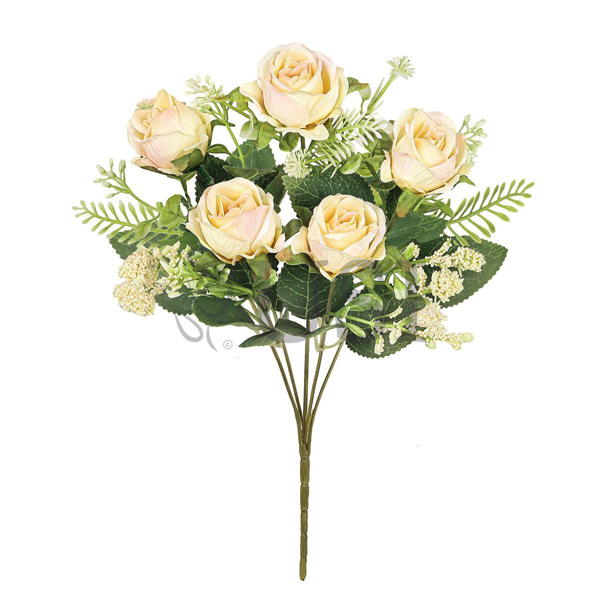 Petite Rose Flower Bush w Filler x5, 12in, Champagne Ivory