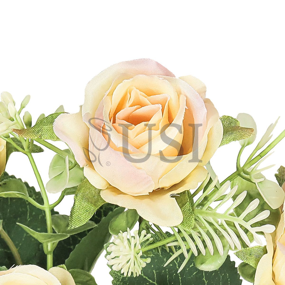 Petite Rose Flower Bush w Filler x5, 12in, Champagne Ivory