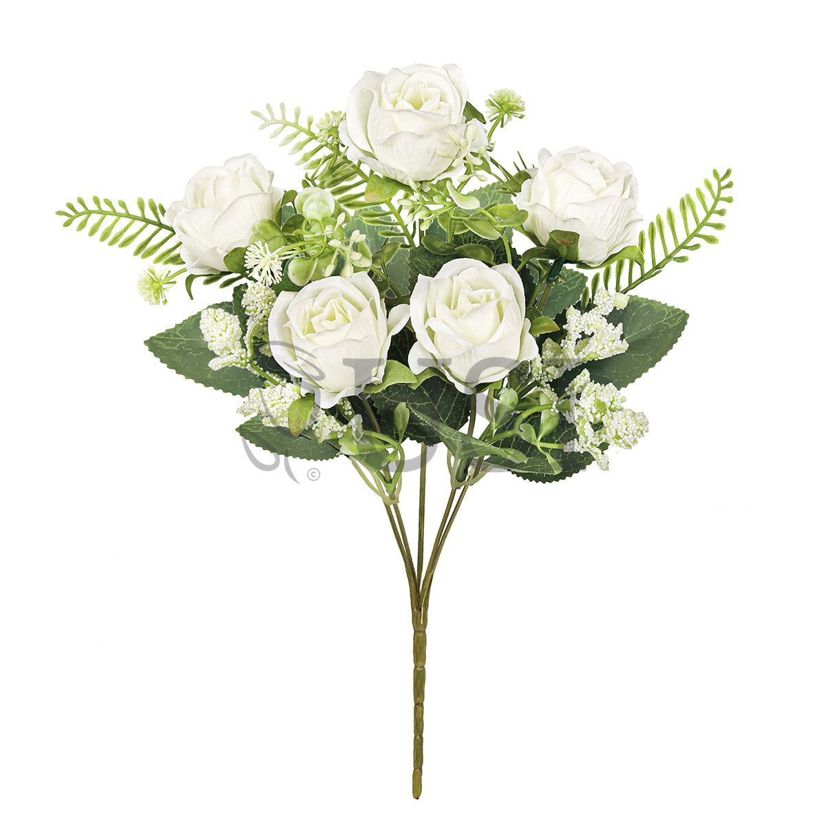 Petite Rose Flower Bush w Filler x5, 12in, Cream White
