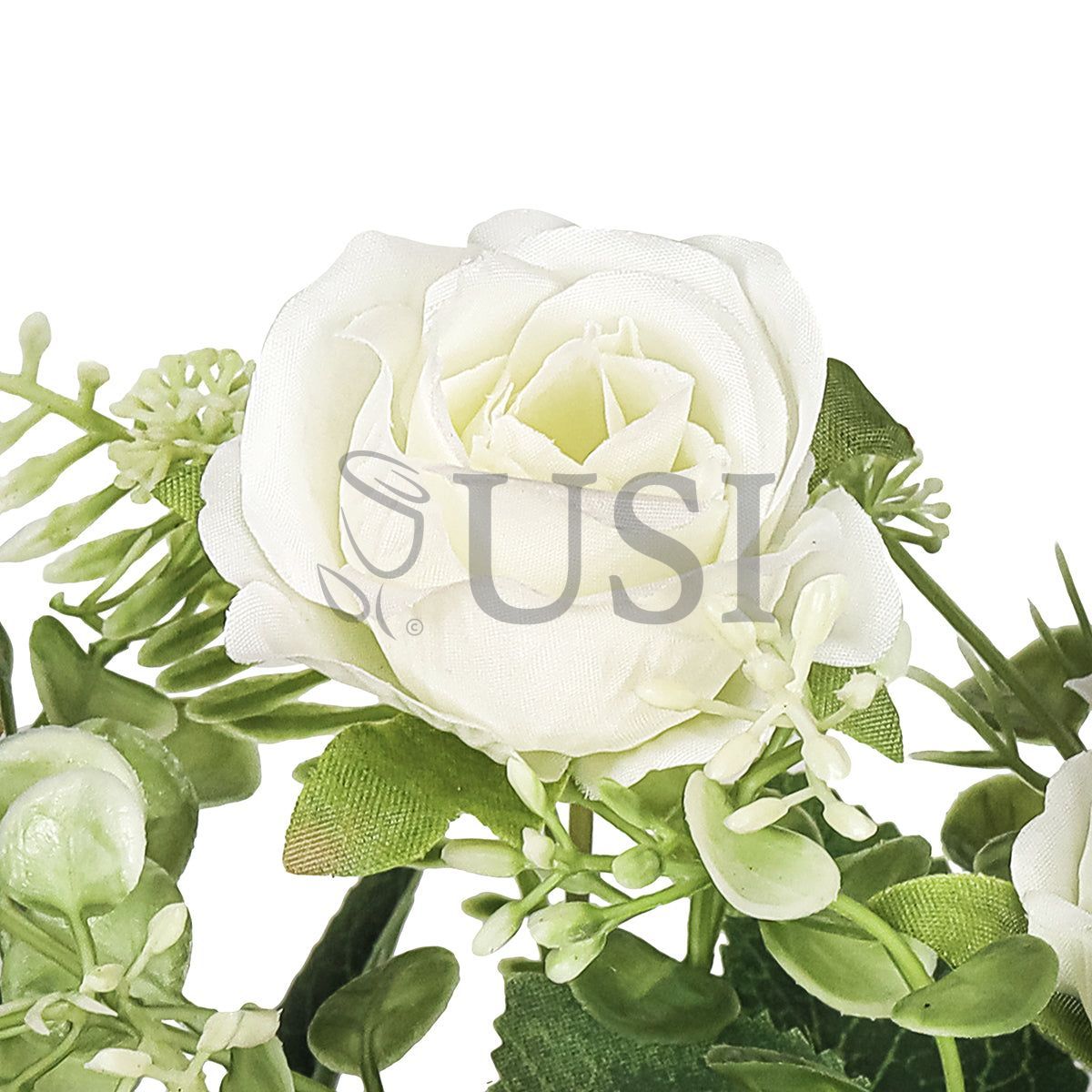 Petite Rose Flower Bush w Filler x5, 12in, Cream White