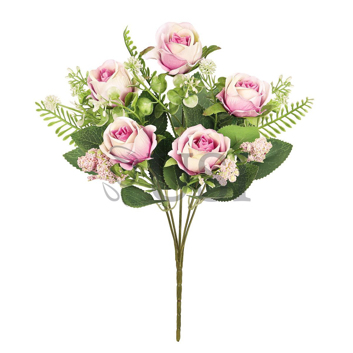Petite Rose Flower Bush w Filler x5, 12in, Pink Cream