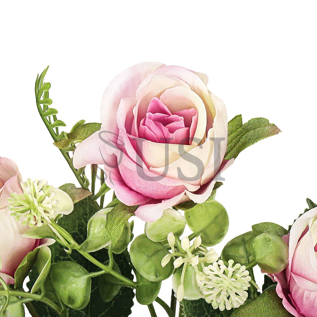 Petite Rose Flower Bush w Filler x5, 12in, Pink Cream