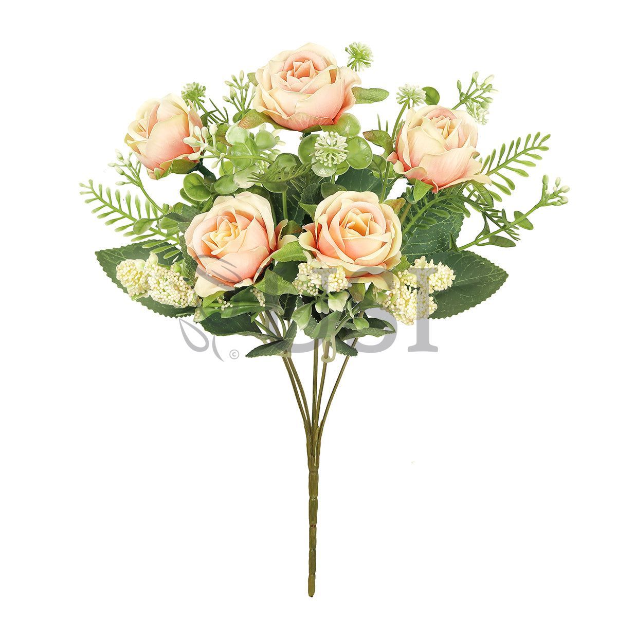 Petite Rose Flower Bush w Filler x5, 12in, Peach