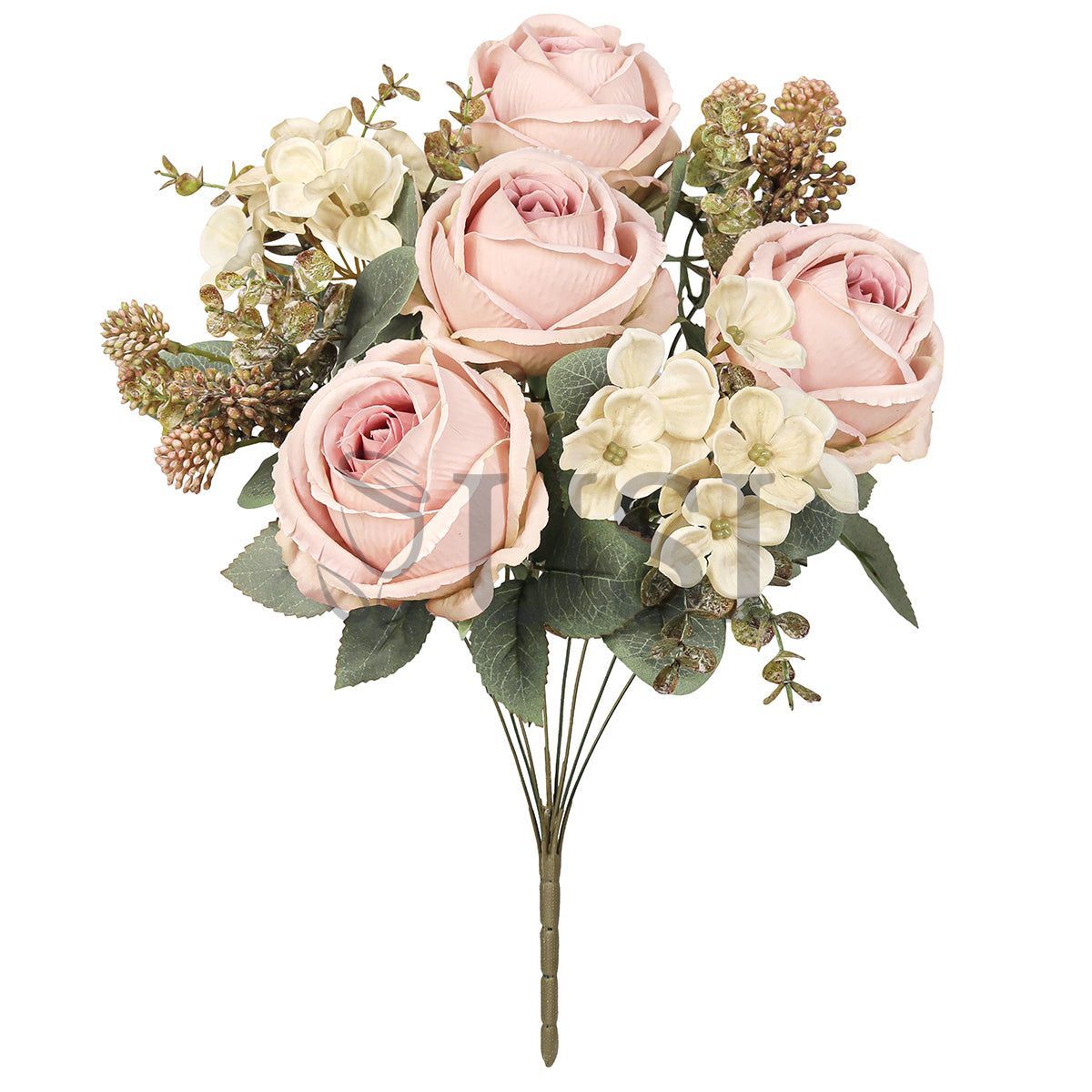 Mixed Eden Rose Hydrangea Berry Flower Bush w Filler x8, 19in, Blush Ivory