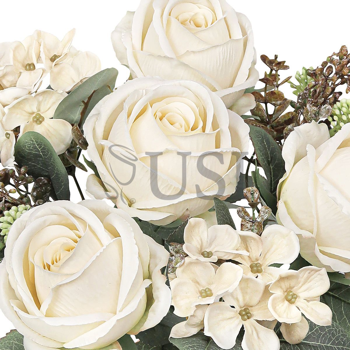 Mixed Eden Rose Hydrangea Berry Flower Bush w Filler x8, 19in, Cream Ivory