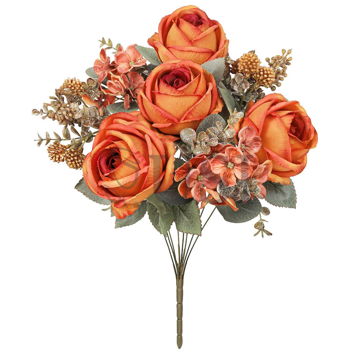 Mixed Eden Rose Hydrangea Berry Flower Bush w Filler x8, 19in, Orange