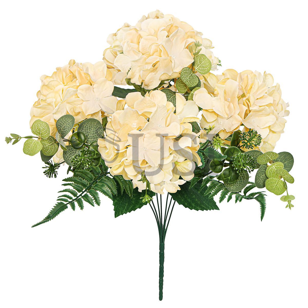 Hydrangea Flower Bush w Filler x7, 19in, Champagne