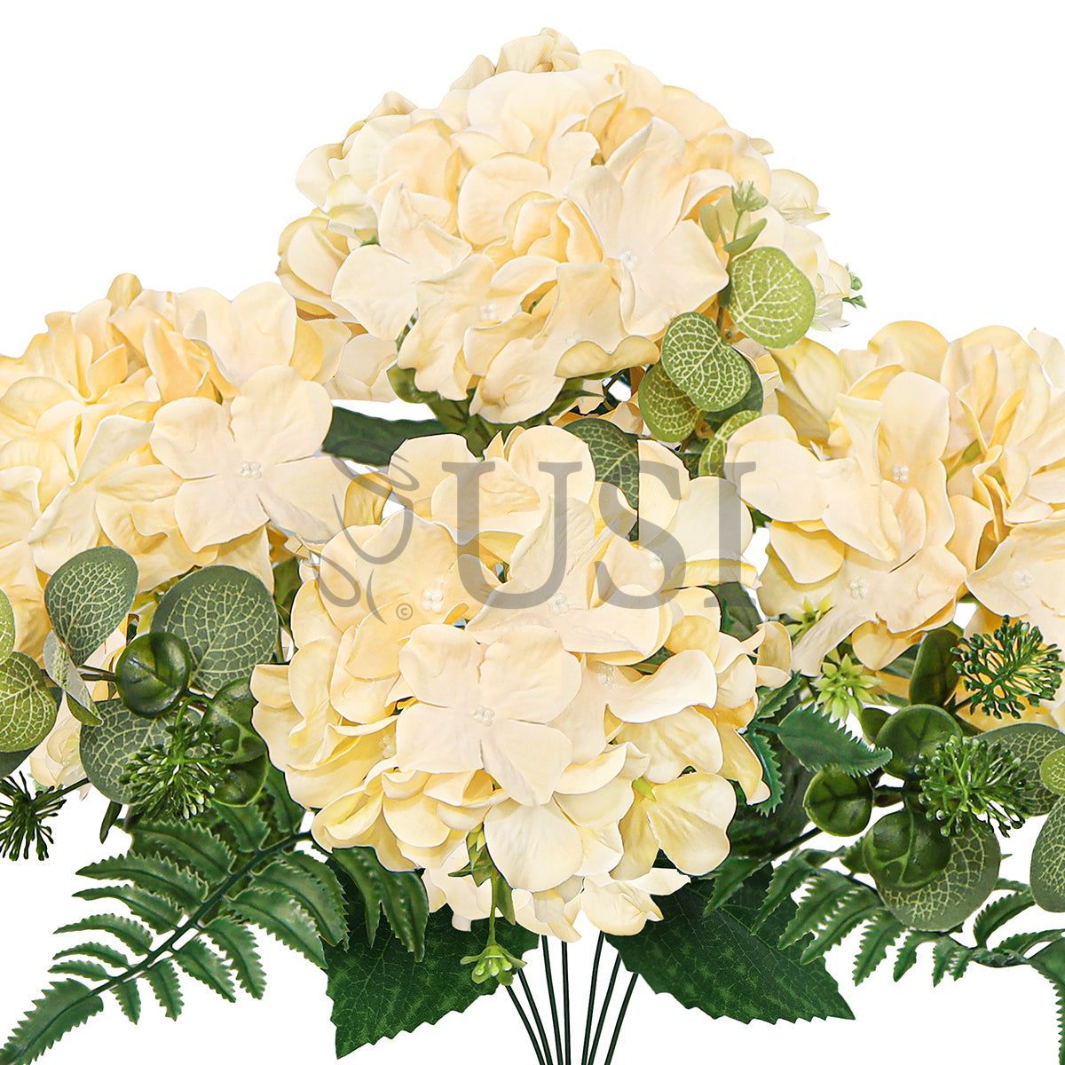 Hydrangea Flower Bush w Filler x7, 19in, Champagne
