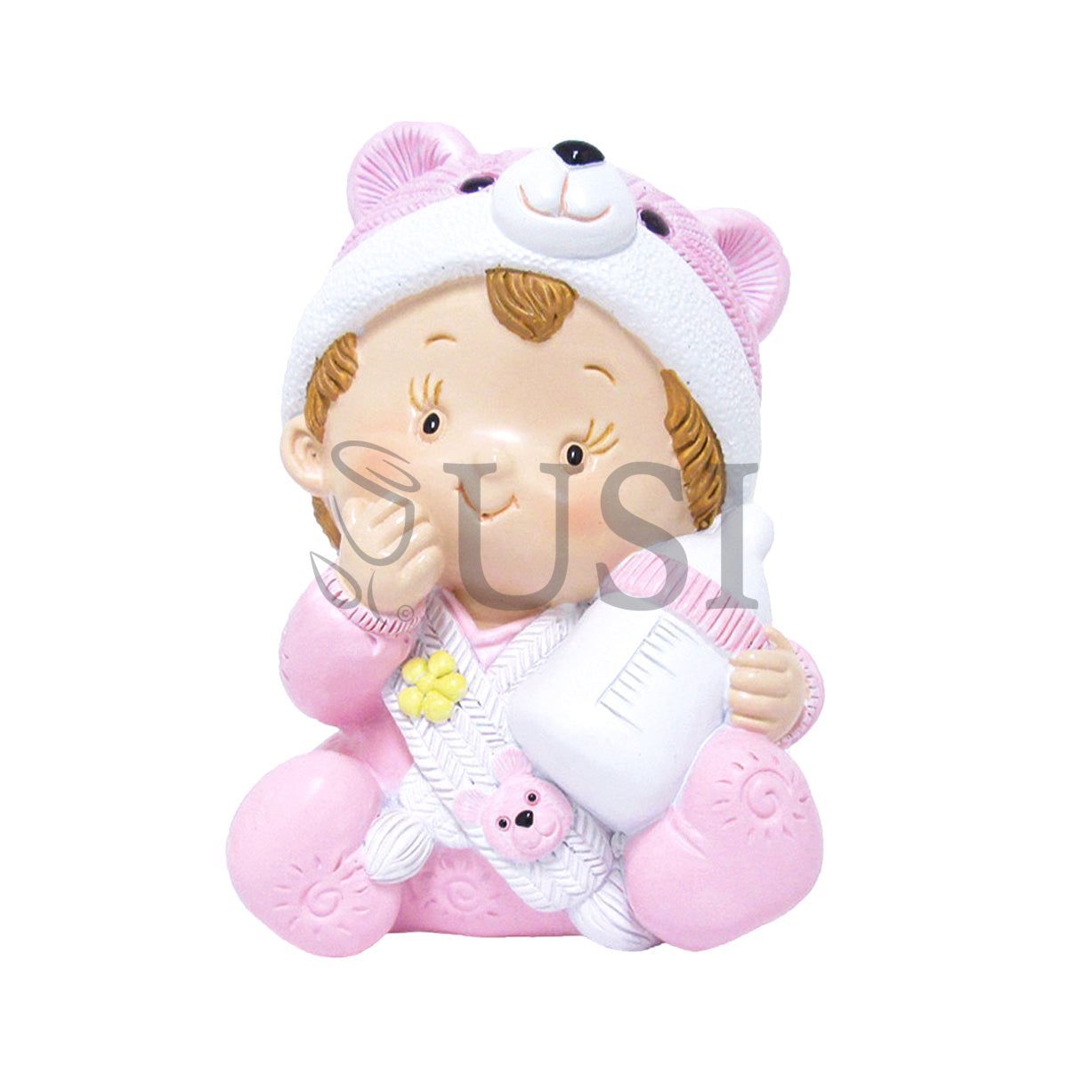 Girl w Bottle Figurine, 4.25in, Pink