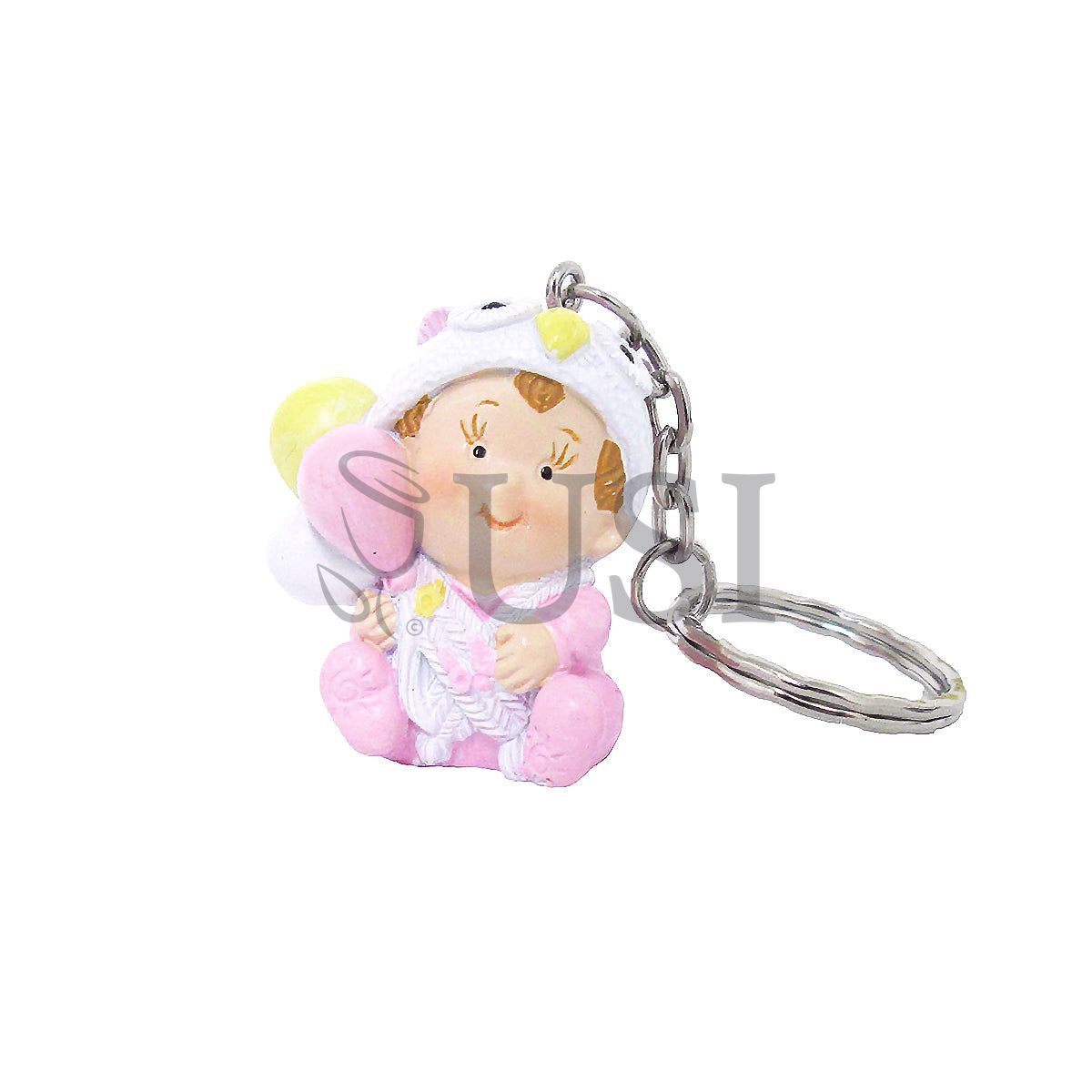 Girl w Owl Hat Keychain, 1.5in, Pink