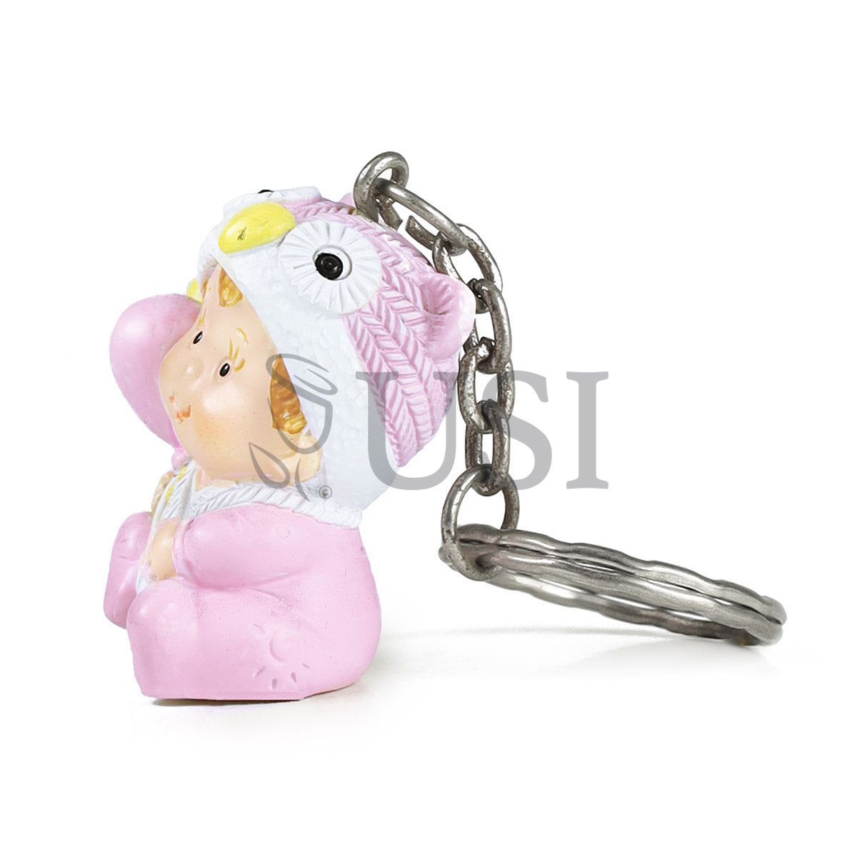 Girl w Owl Hat Keychain, 1.5in, Pink