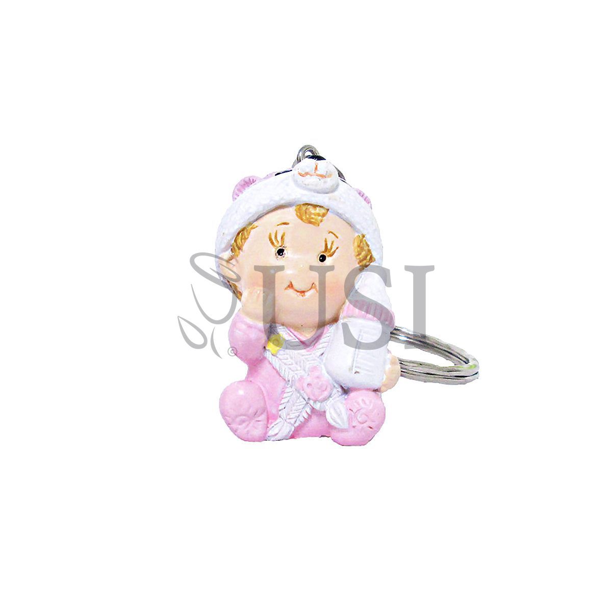 Girl w Bear Hat Keychain, 1.5in, Pink