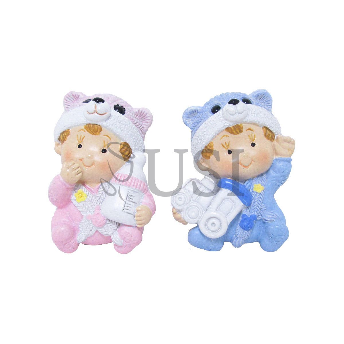Girl w Bear Hat Magnet Bag of 4, 2in, Pink