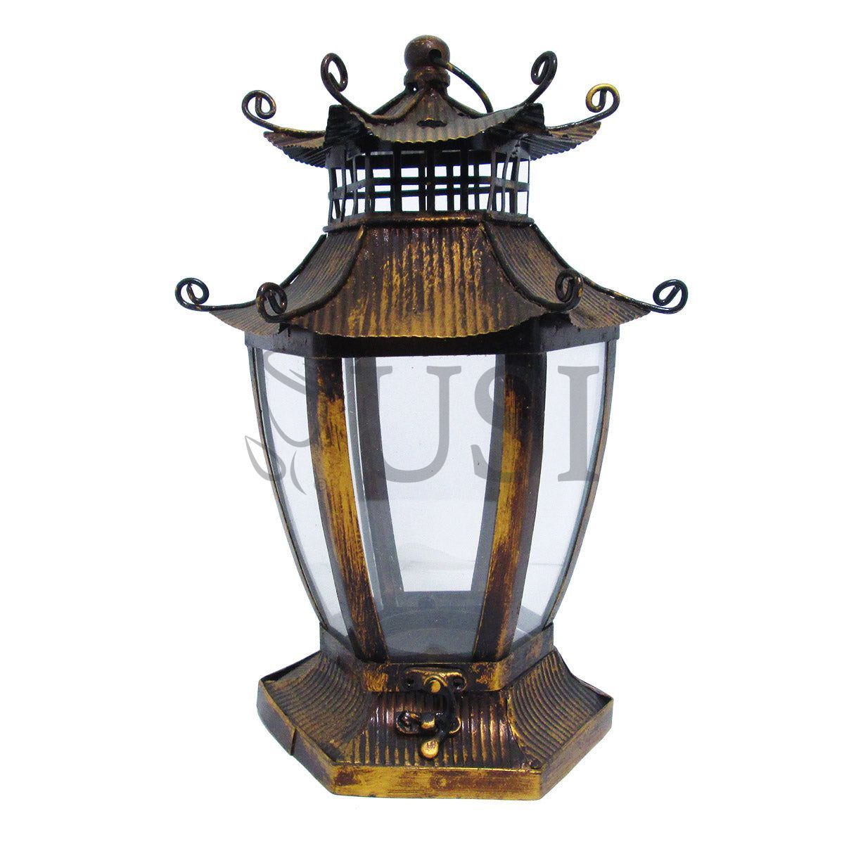 Metal Lantern Candleholder, 11.5in, Brown