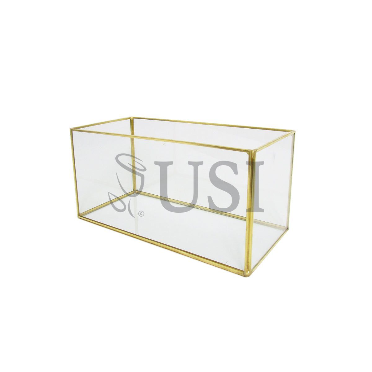 Geometric Rectangular Glass Box, 6in, Gold