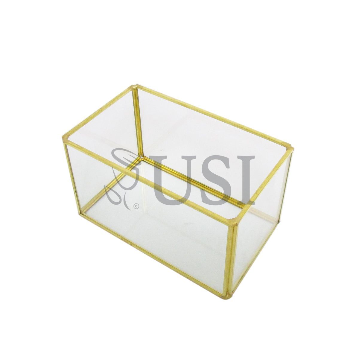 Geometric Rectangular Glass Box, 6in, Gold