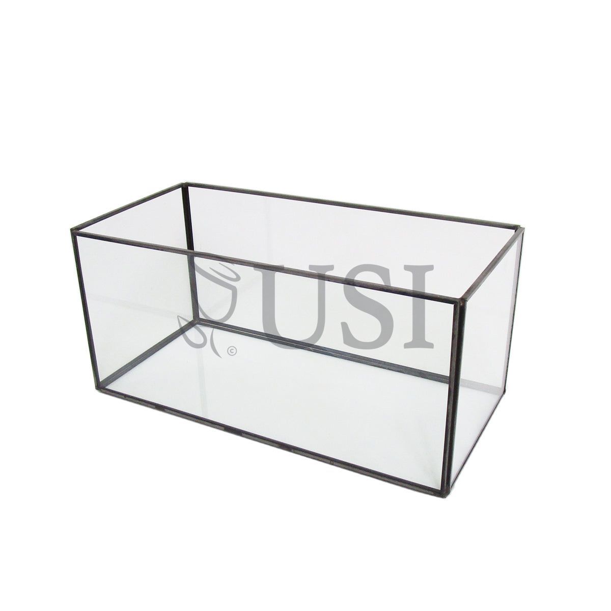 Geometric Rectangular Glass Box, 10in, Black