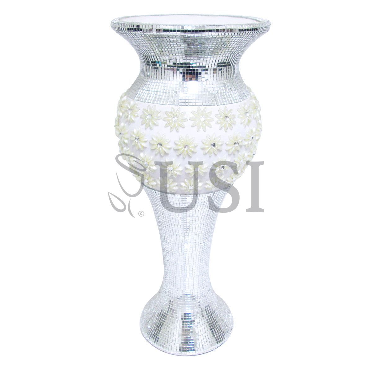 Mosaic Vase w Flower Pattern, 17in