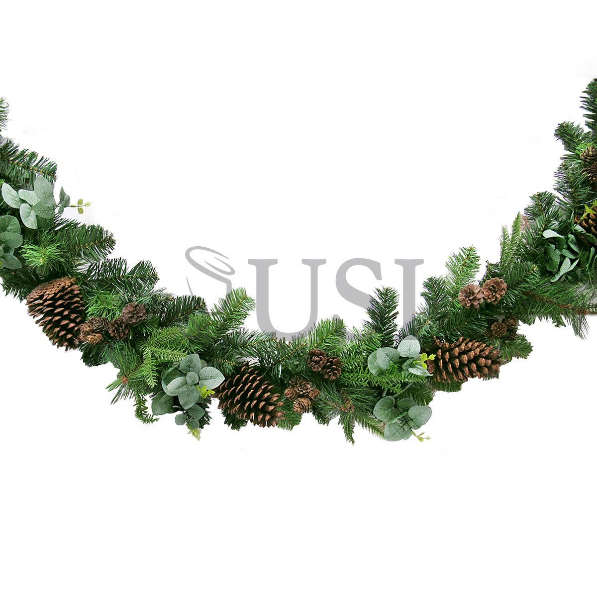 Mixed Pine & Eucalyptus Garland w Pine Cones, 6ft, Green