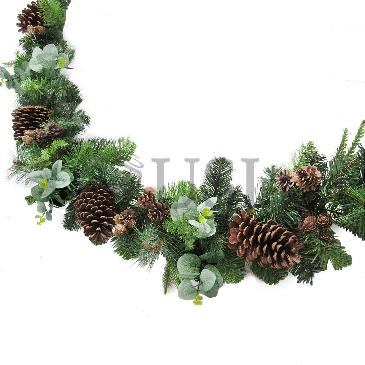 Mixed Pine & Eucalyptus Garland w Pine Cones, 6ft, Green