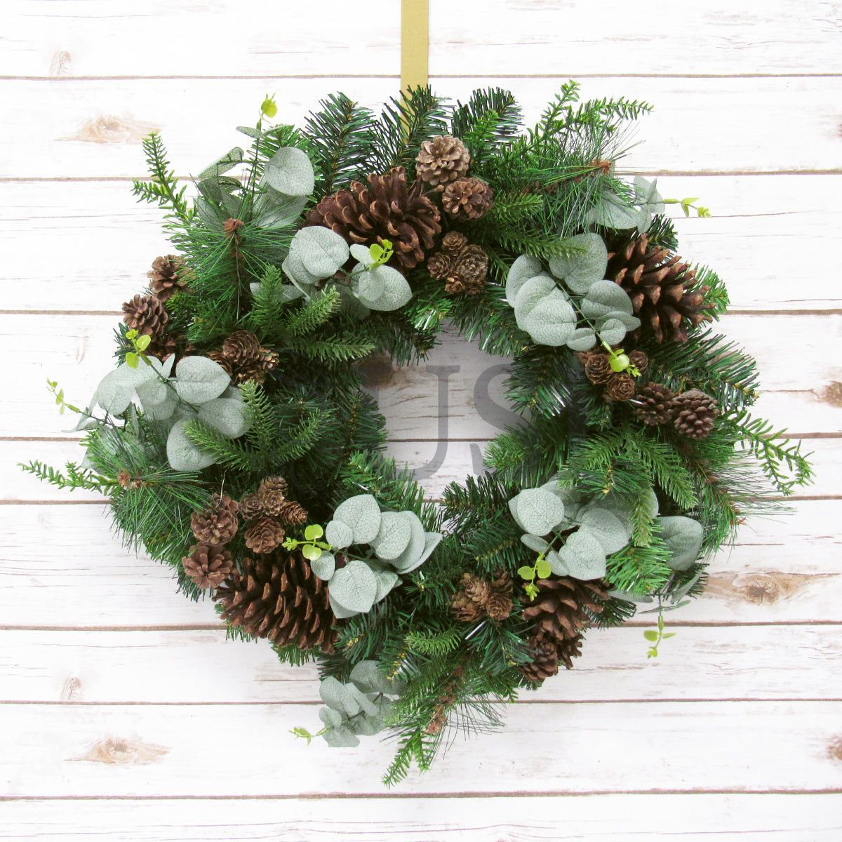 Mixed Pine & Eucalyptus Wreath w Pine Cones, 22in, Green