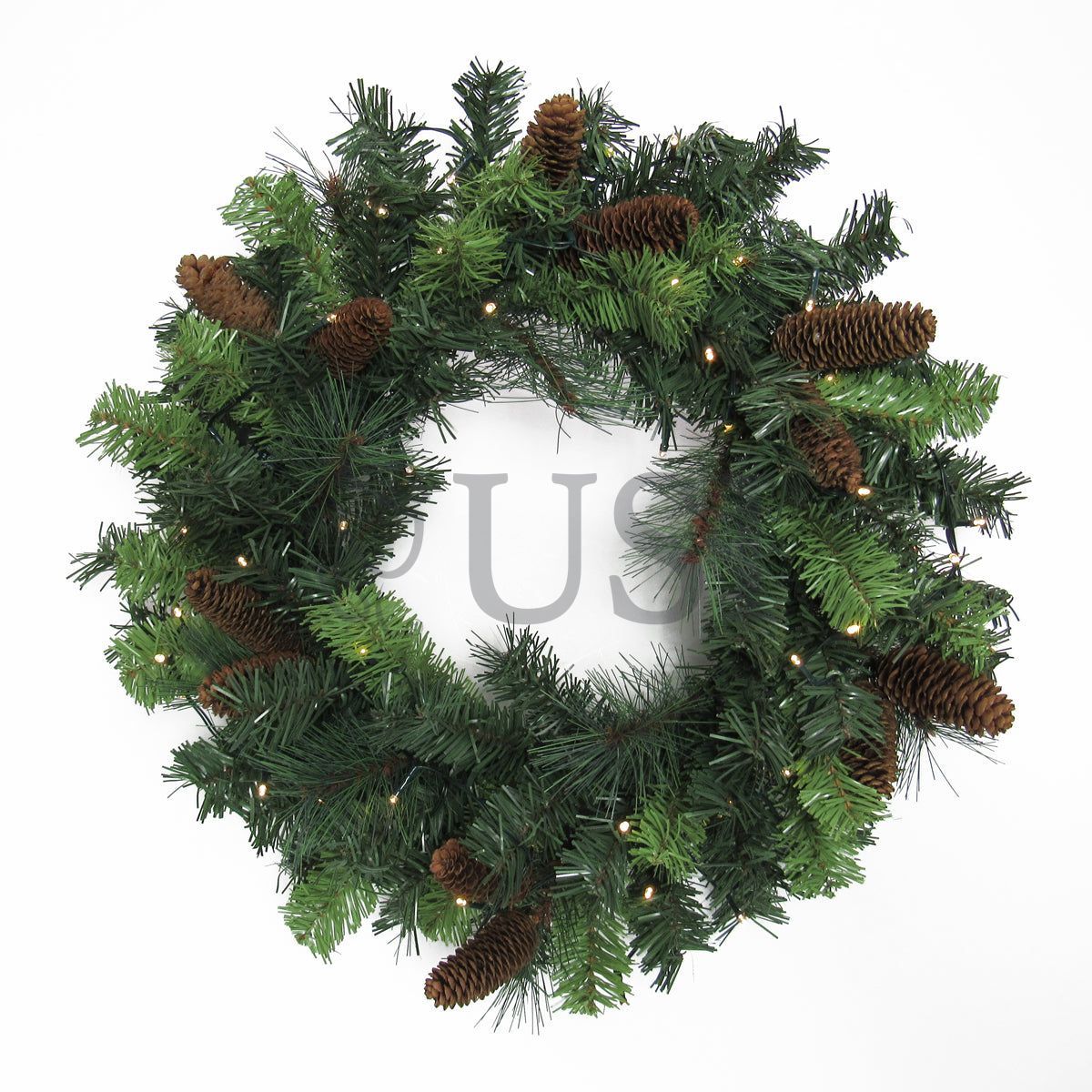 Mixed Pine & Pine Cone Wreath w LED Lights, 24in, Green