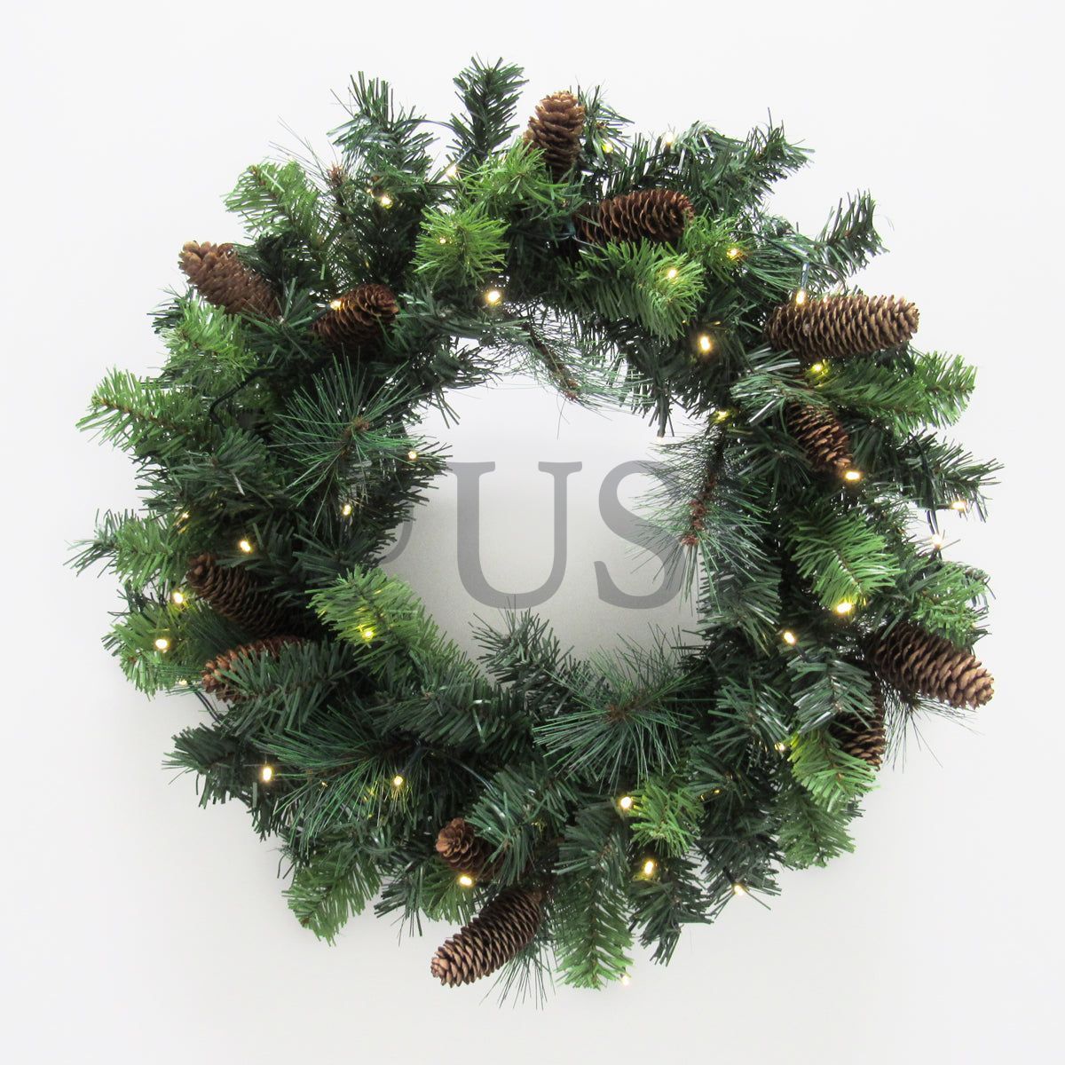 Mixed Pine & Pine Cone Wreath w LED Lights, 24in, Green