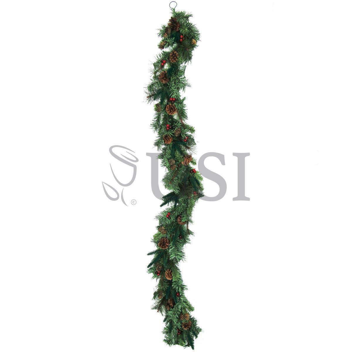 Mixed Pine Garland w Mix Pine Cone & Berry, 6ft, Green Red