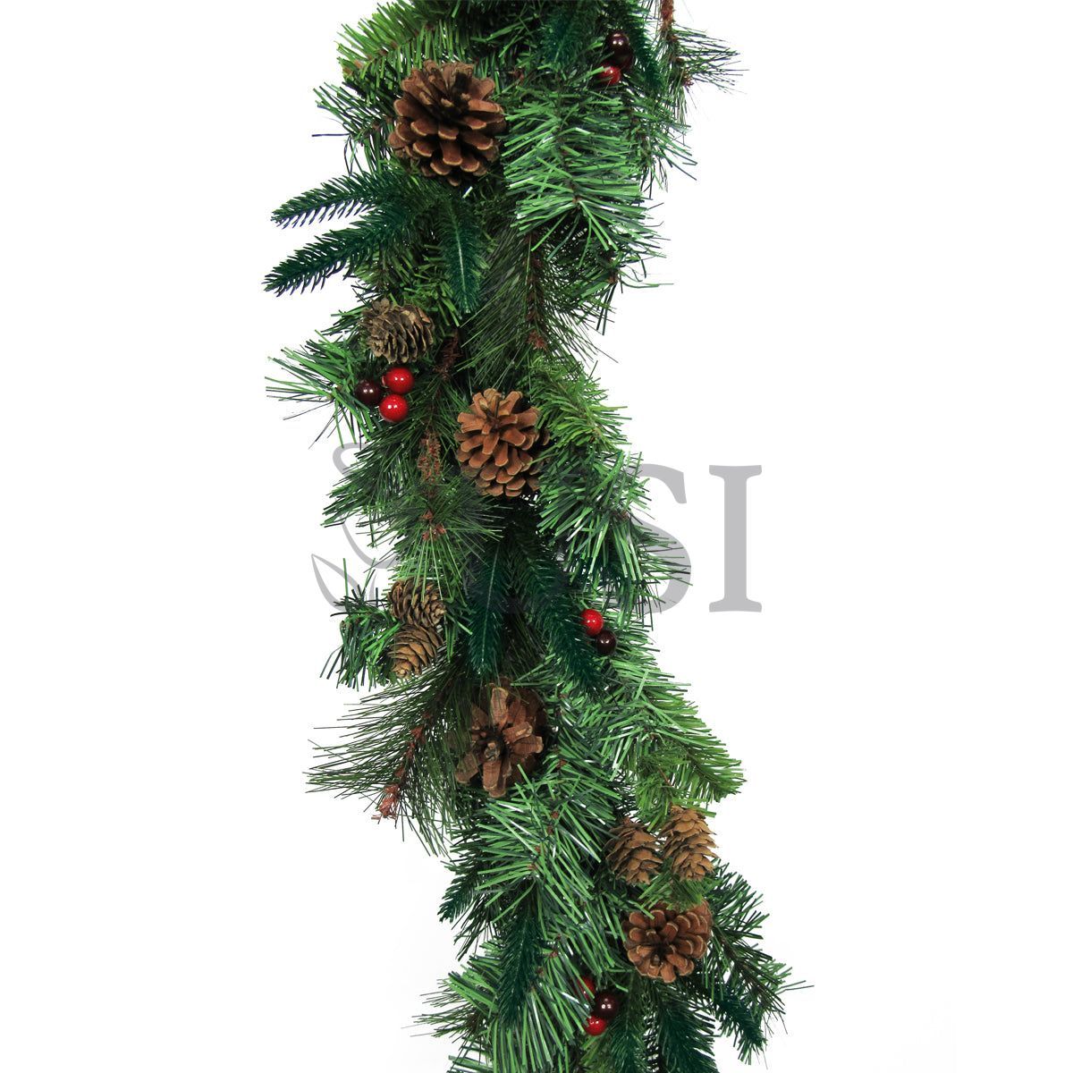 Mixed Pine Garland w Mix Pine Cone & Berry, 6ft, Green Red